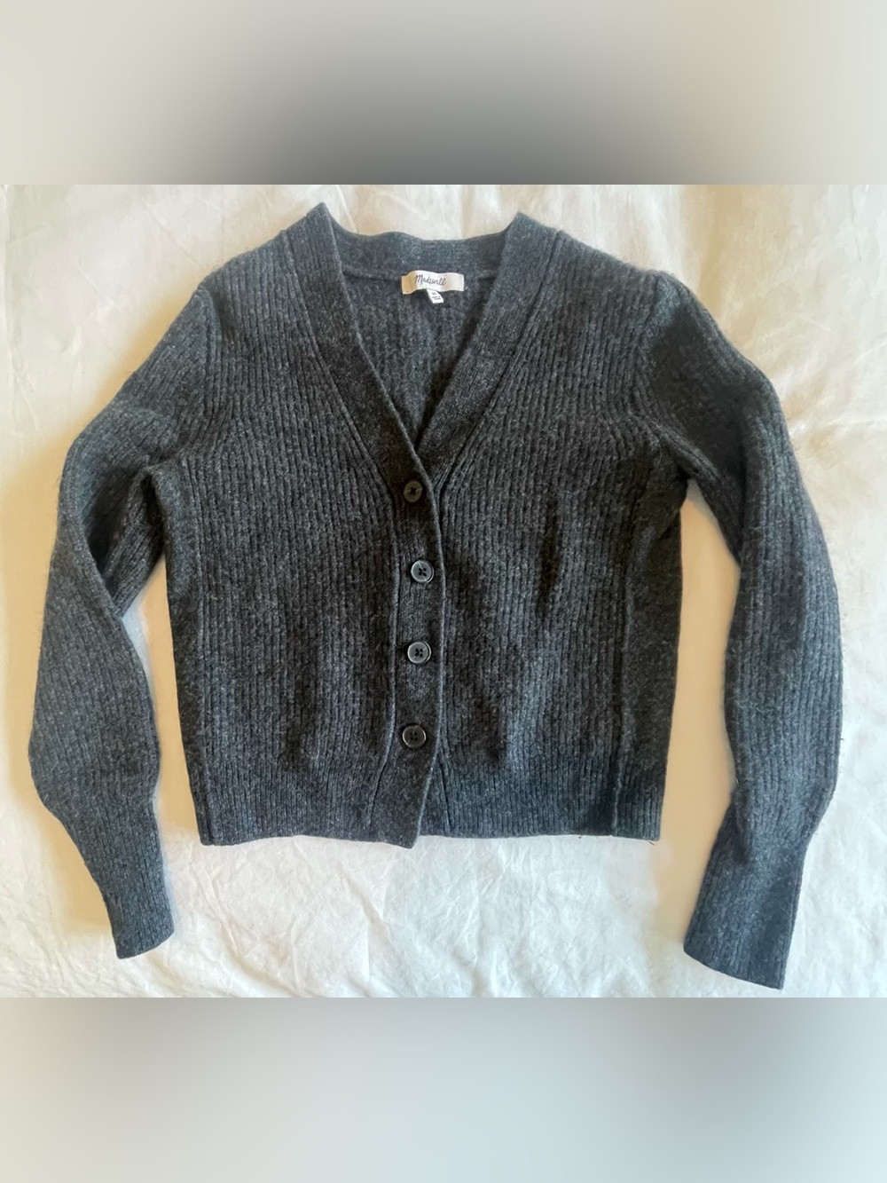 Madewell Ribbed V-Neck Cropped Wool/Cashmere Cardigan